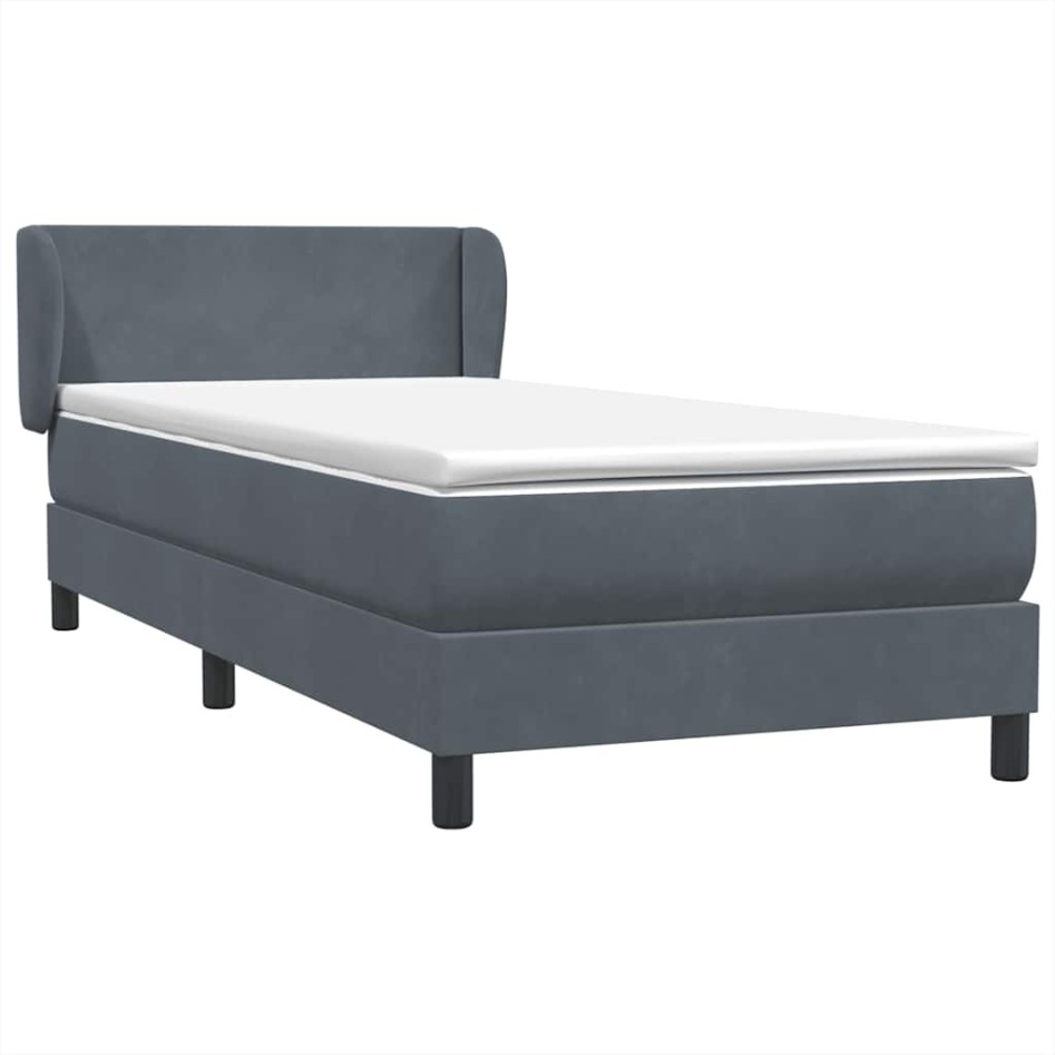 Cama box spring con colchón terciopelo gris oscuro 90x210