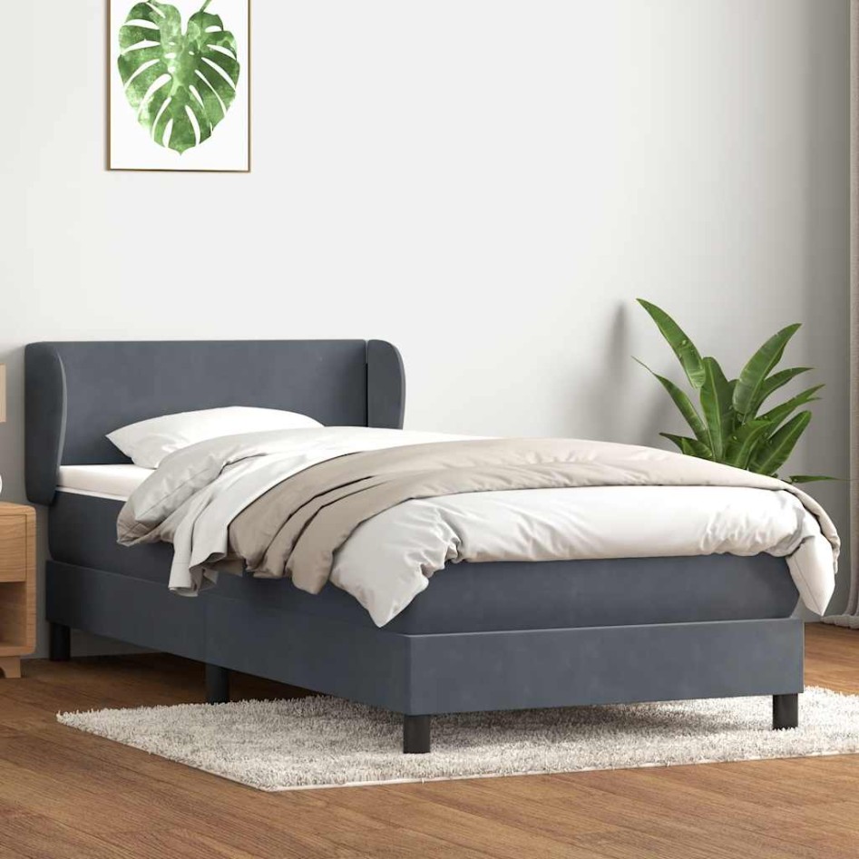 Cama box spring con colchón terciopelo gris oscuro 90x210