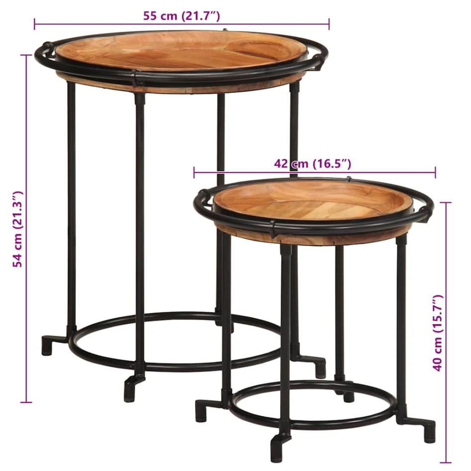 Juego de mesas auxiliar 2 piezas madera maciza de