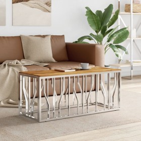 Mesa de centro acero inoxidable y madera maciza acacia