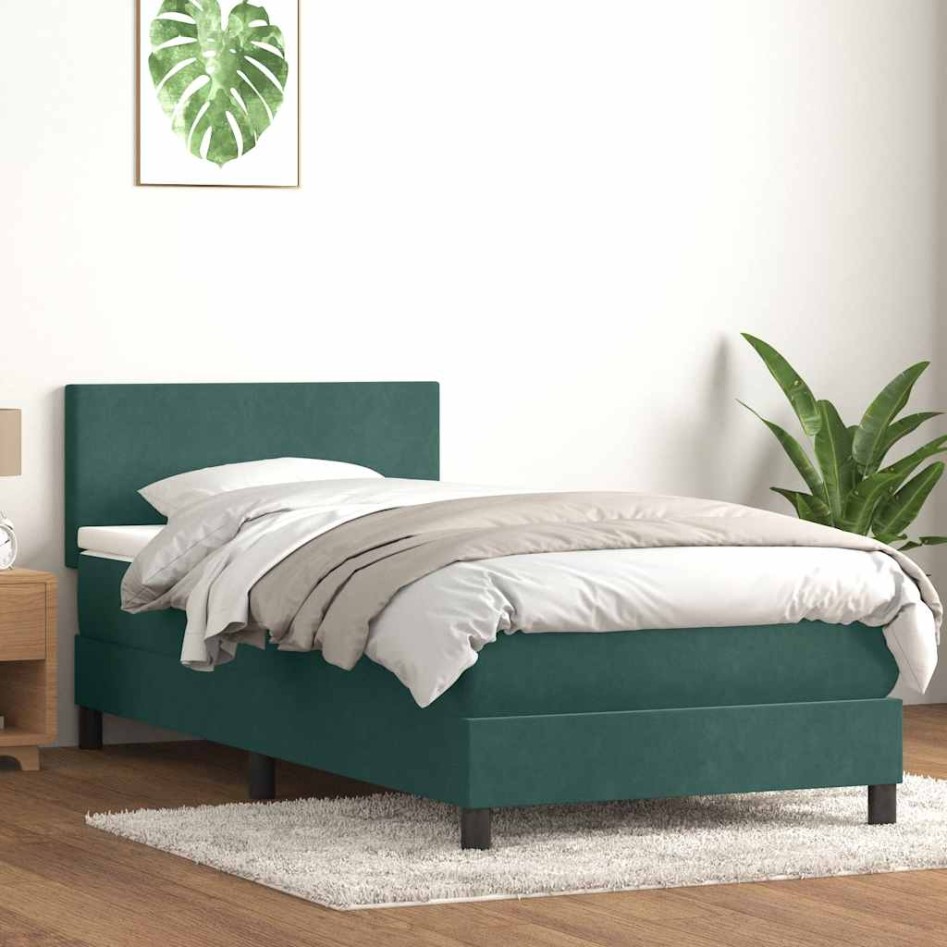 Cama box spring con colchón terciopelo verde oscuro 80x220