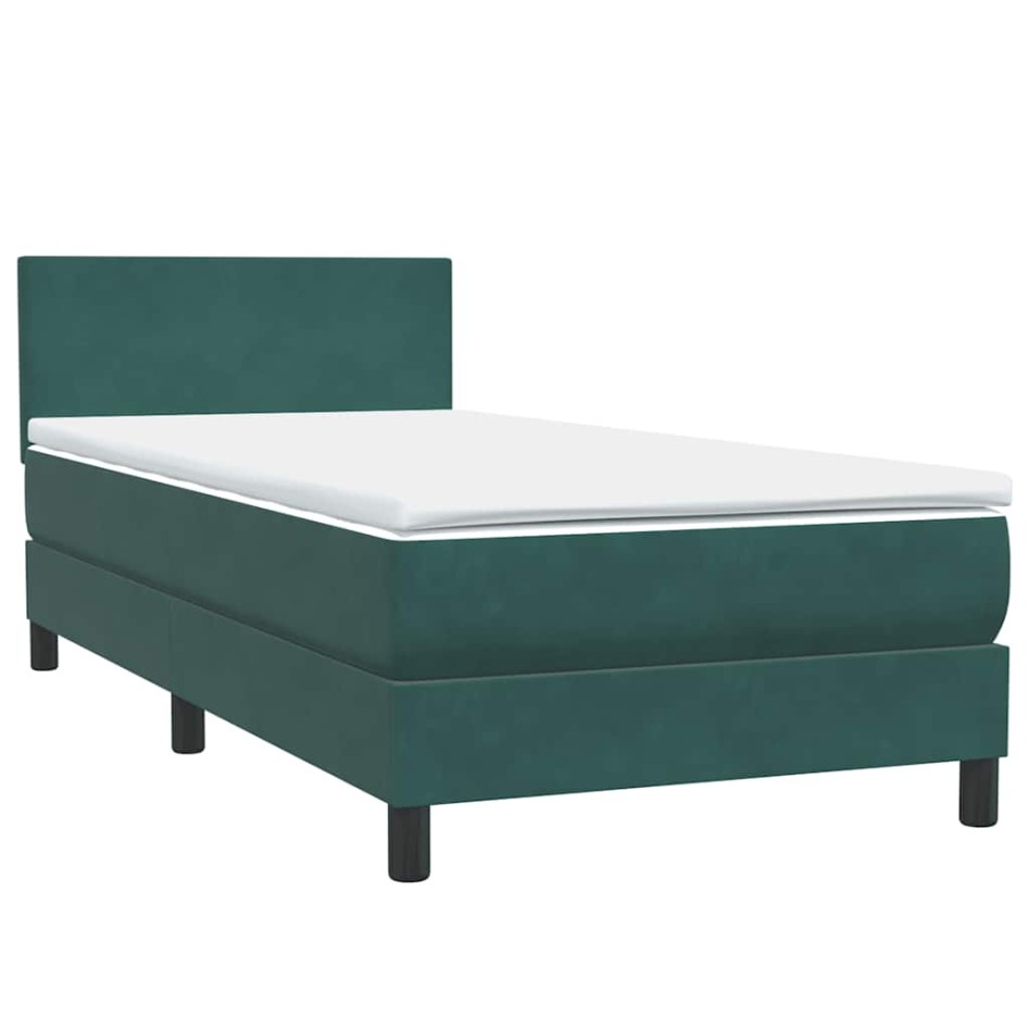 Cama box spring con colchón terciopelo verde oscuro 80x220