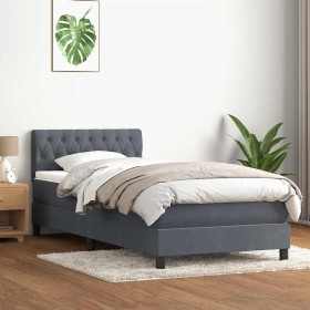 Cama box spring con colchón terciopelo gris oscuro 80x220