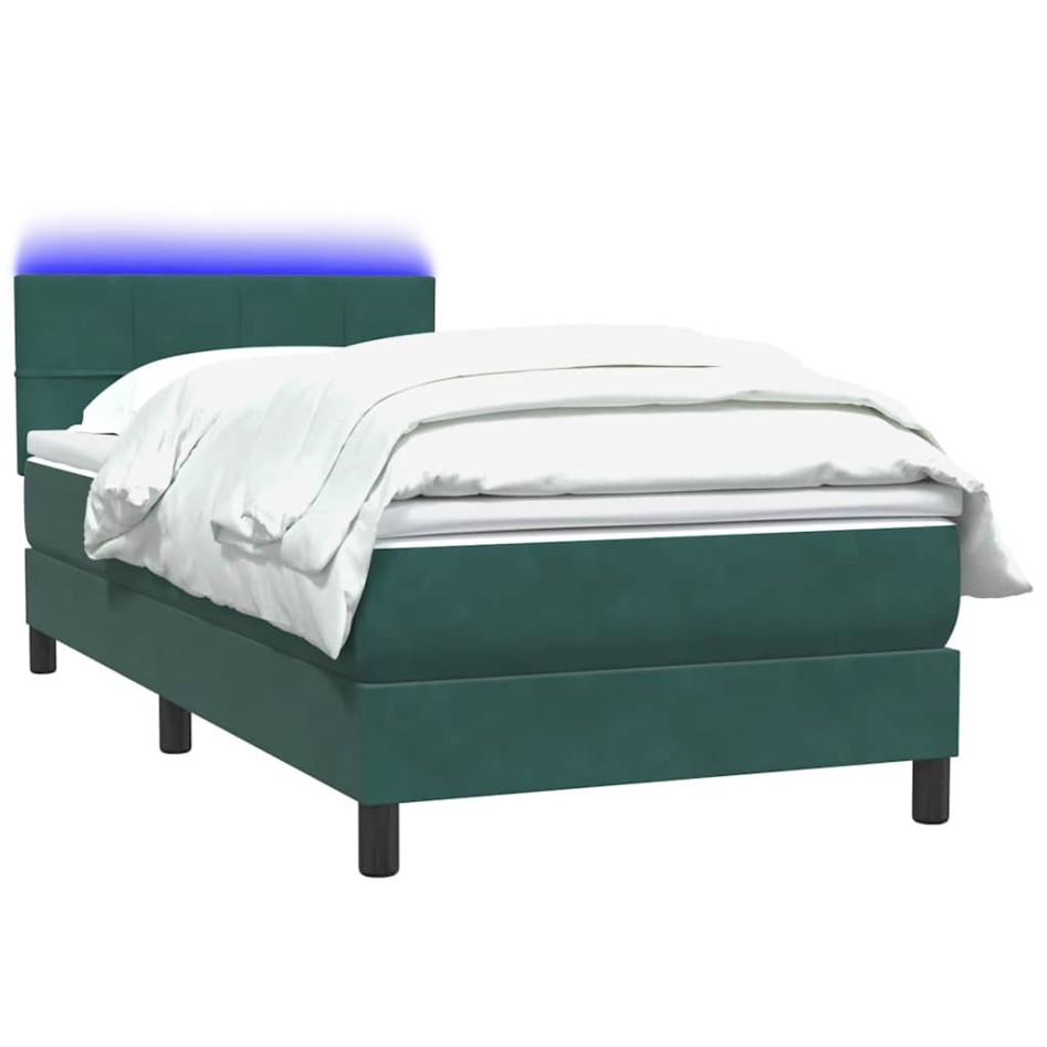 Cama box spring con colchón terciopelo verde oscuro 80x220