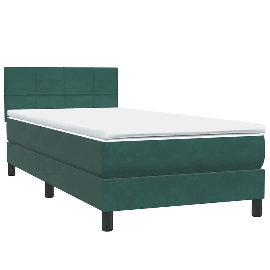 Cama box spring con colchón terciopelo verde oscuro 80x220