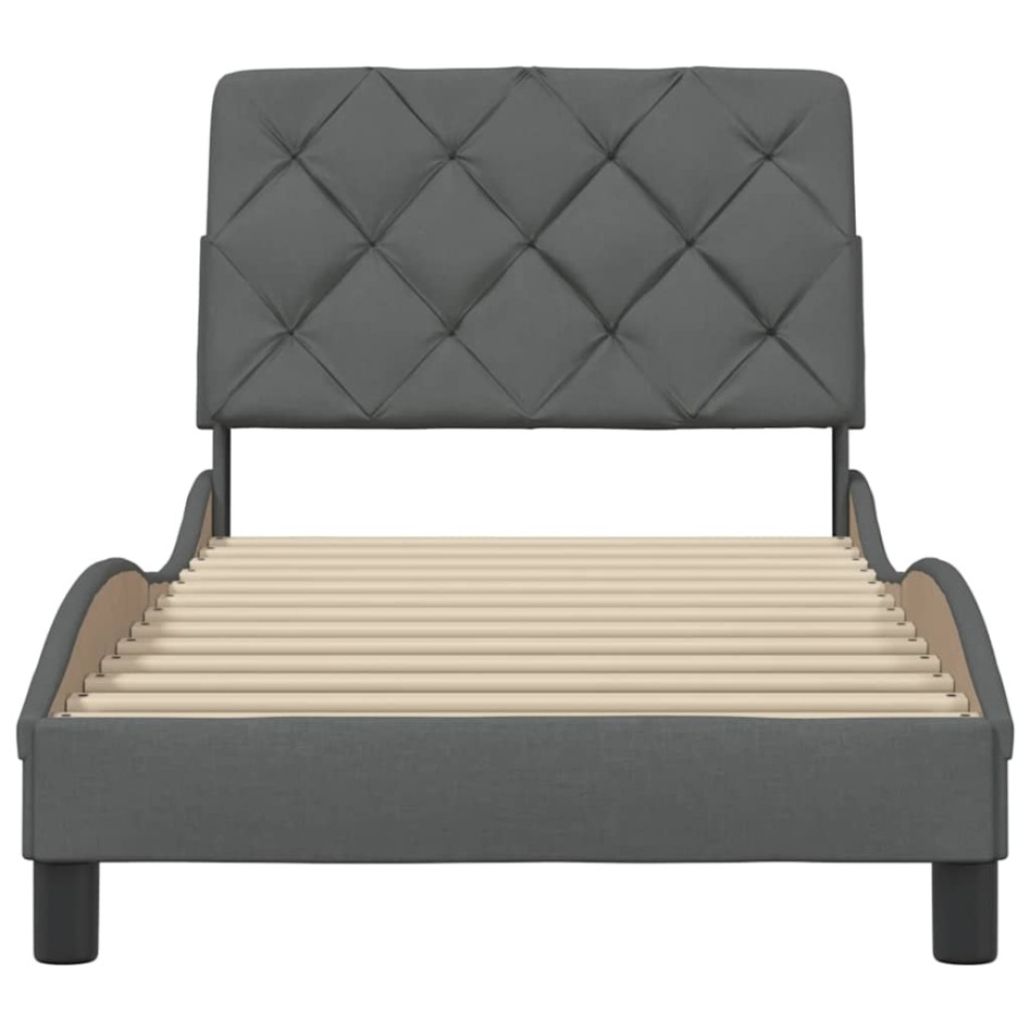 Estructura de cama sin colchón tela gris oscuro 90x200