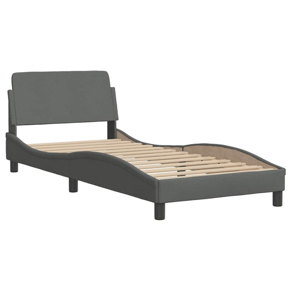 Estructura de cama sin colchón tela gris oscuro 90x200