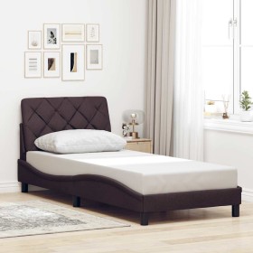 Estructura de cama sin colchón tela marrón oscuro 90x200