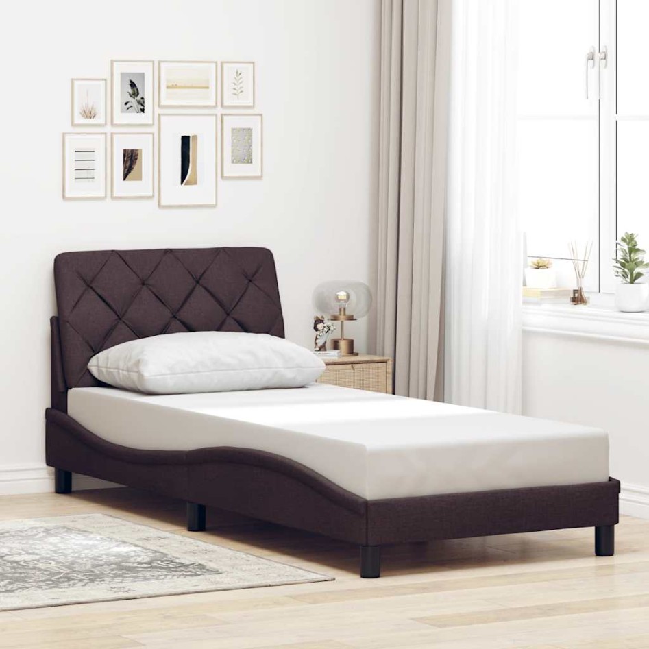 Estructura de cama sin colchón tela marrón oscuro 90x200