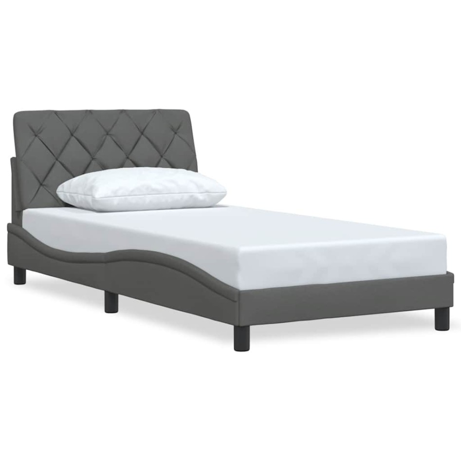 Estructura de cama sin colchón tela gris oscuro 90x200