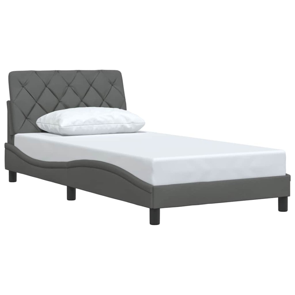 Estructura de cama sin colchón tela gris oscuro 90x200