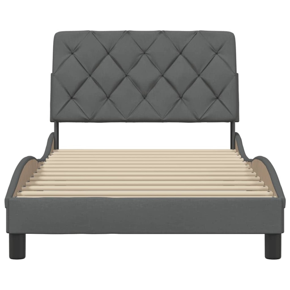 Estructura de cama sin colchón tela gris oscuro 90x200