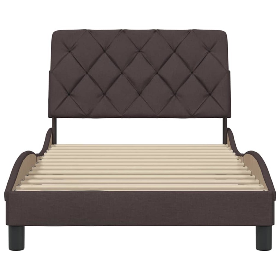 Estructura de cama sin colchón tela marrón oscuro 100x200