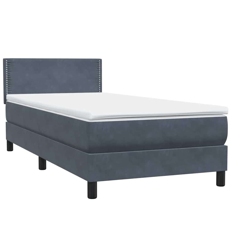 Cama box spring con colchón terciopelo gris oscuro 90x210