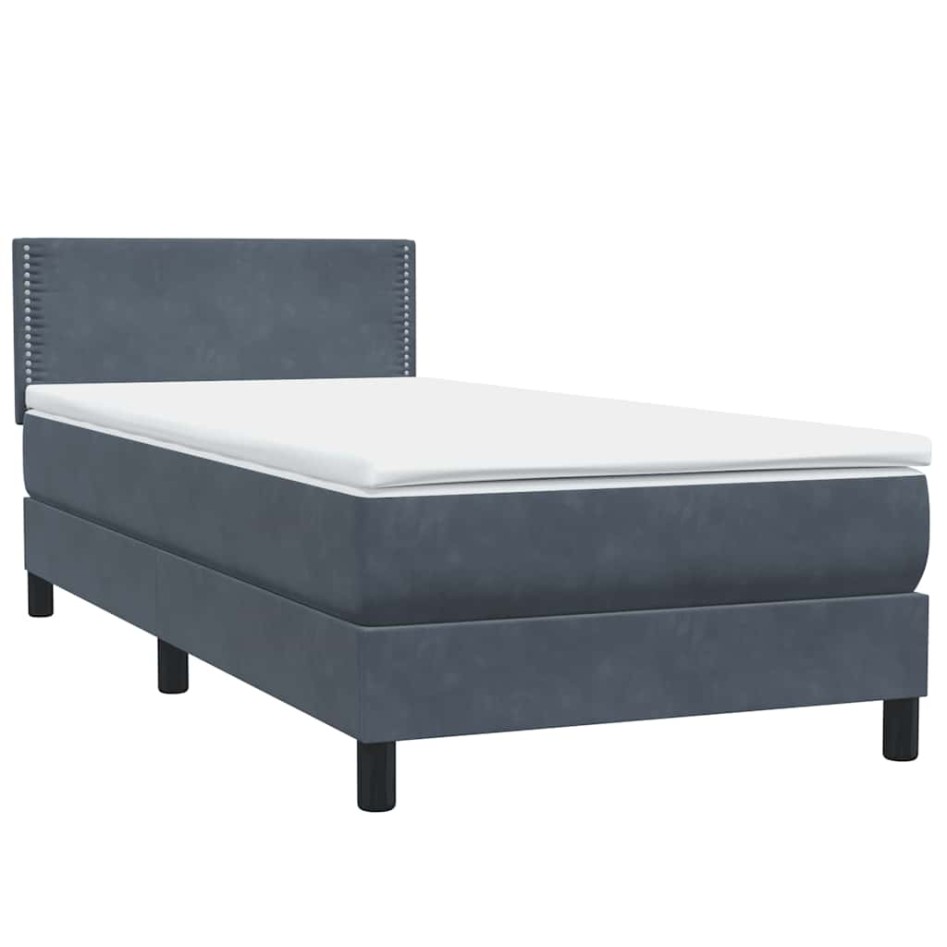 Cama box spring con colchón terciopelo gris oscuro 80x220