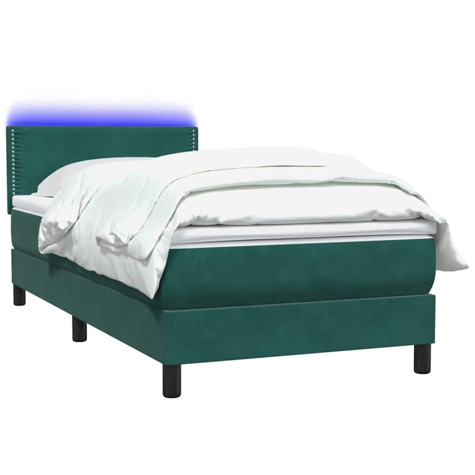 Cama box spring con colchón terciopelo verde oscuro 80x220