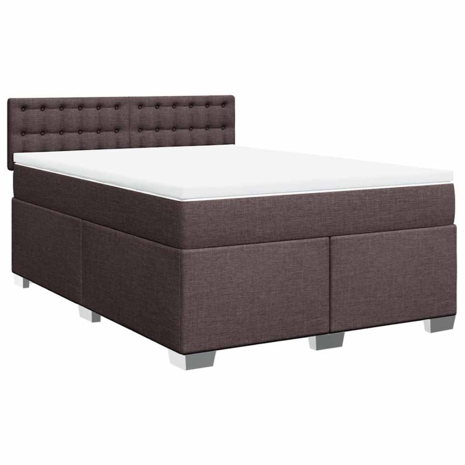 Cama box spring con colchón tela marrón oscuro 140x190