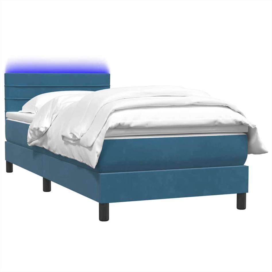 Cama box spring con colchón terciopelo azul oscuro 80x210