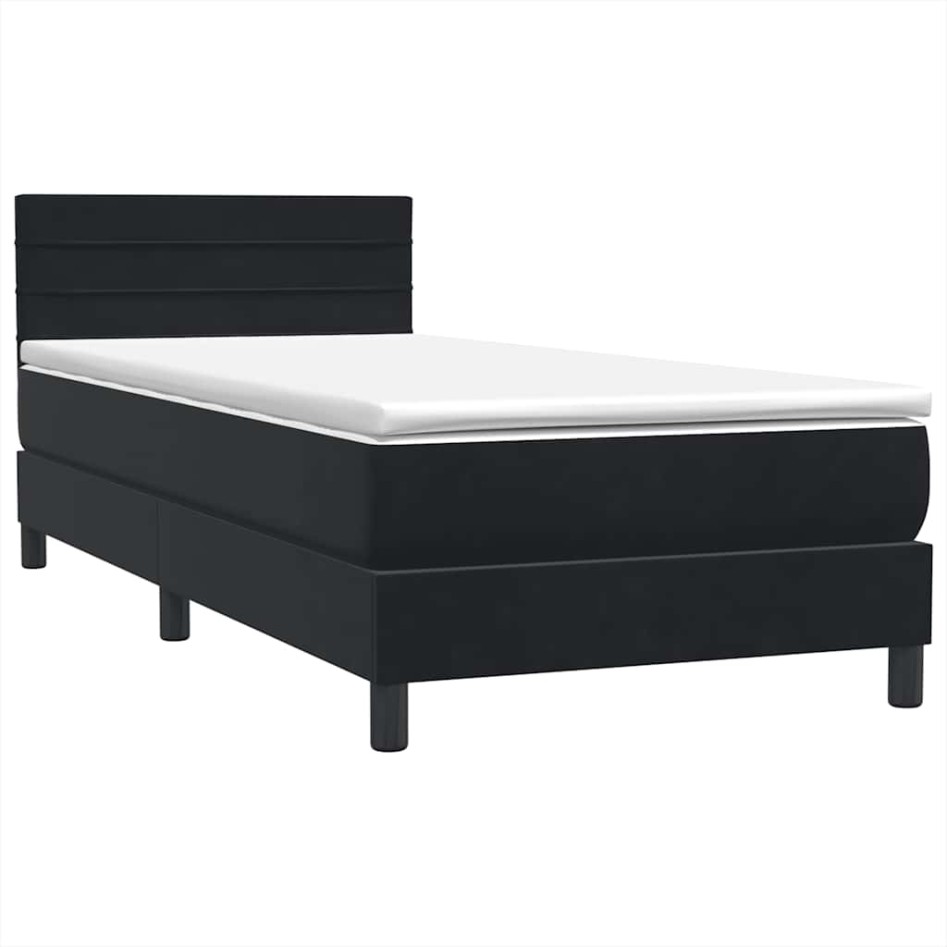 Cama box spring con colchón terciopelo negro 90x220