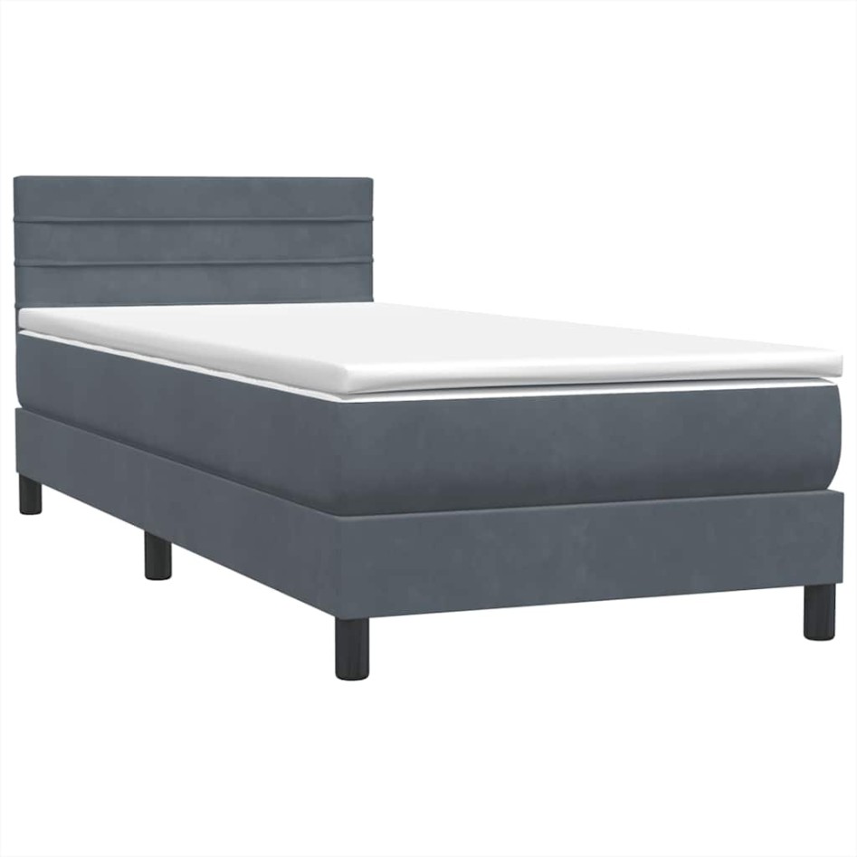 Cama box spring con colchón terciopelo gris oscuro 80x220