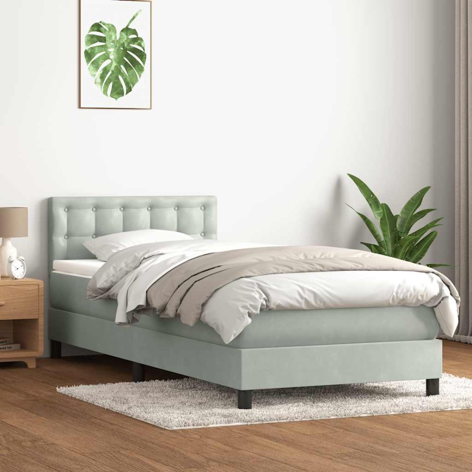 Cama box spring con colchón terciopelo gris claro 90x220