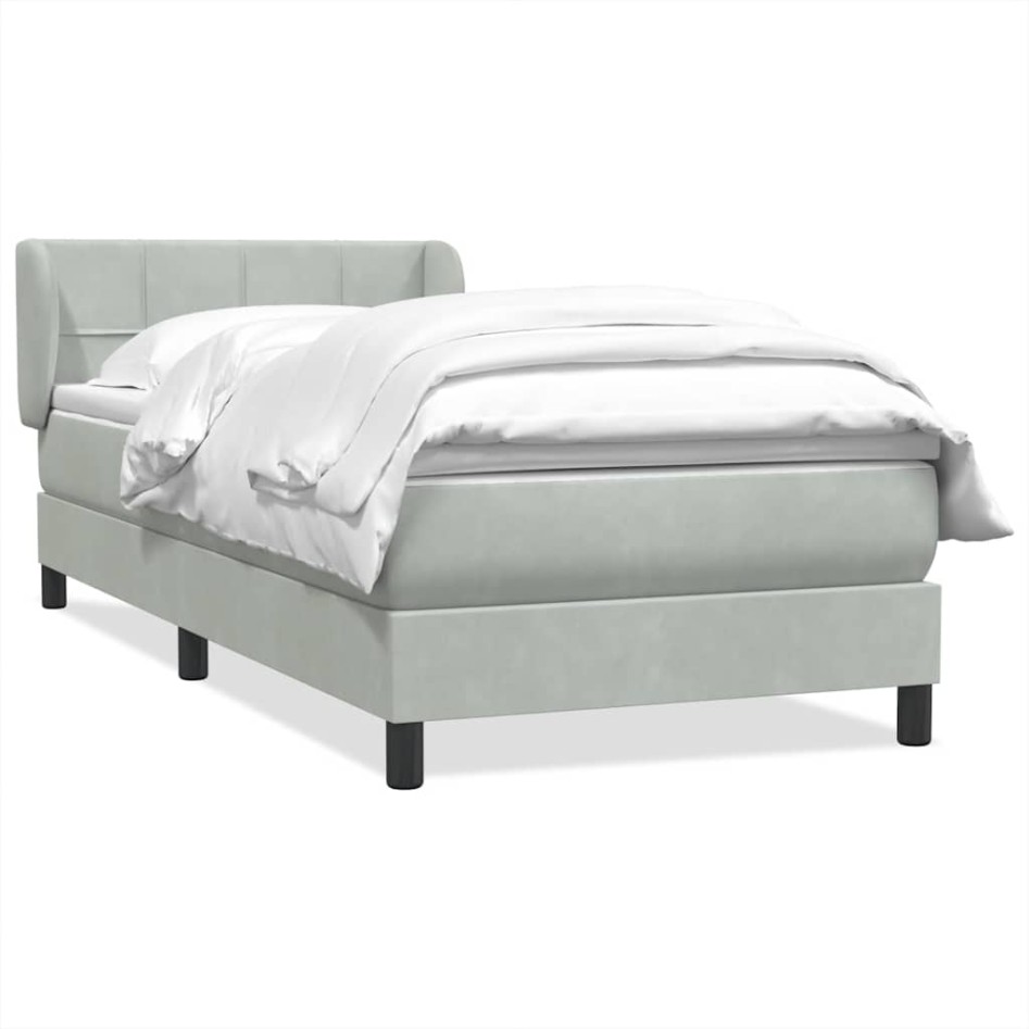 Cama box spring con colchón terciopelo gris claro 90x210