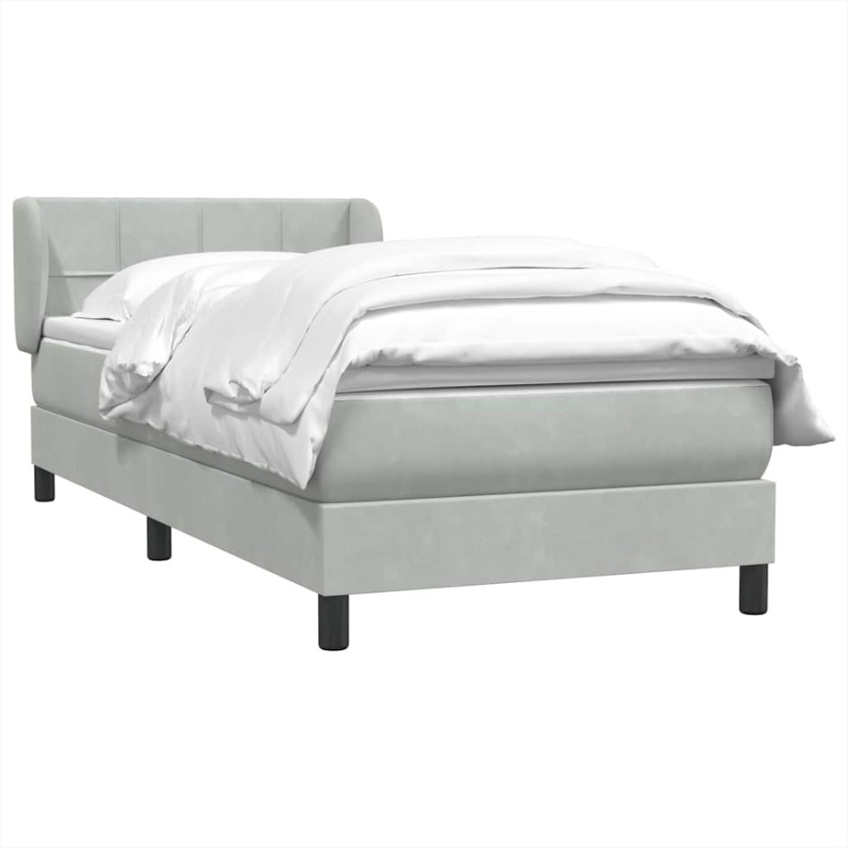 Cama box spring con colchón terciopelo gris claro 90x210