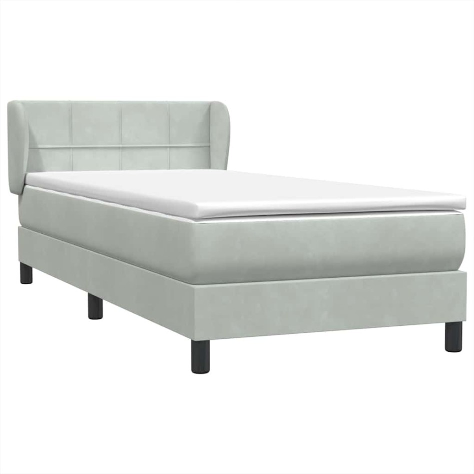 Cama box spring con colchón terciopelo gris claro 90x210