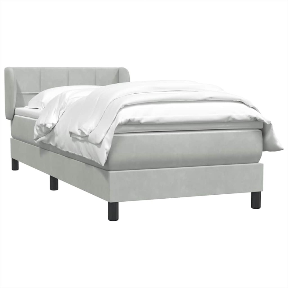 Cama box spring con colchón terciopelo gris claro 80x220