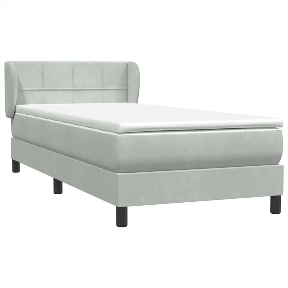 Cama box spring con colchón terciopelo gris claro 80x220