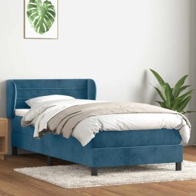 Cama box spring con colchón terciopelo azul oscuro 80x210