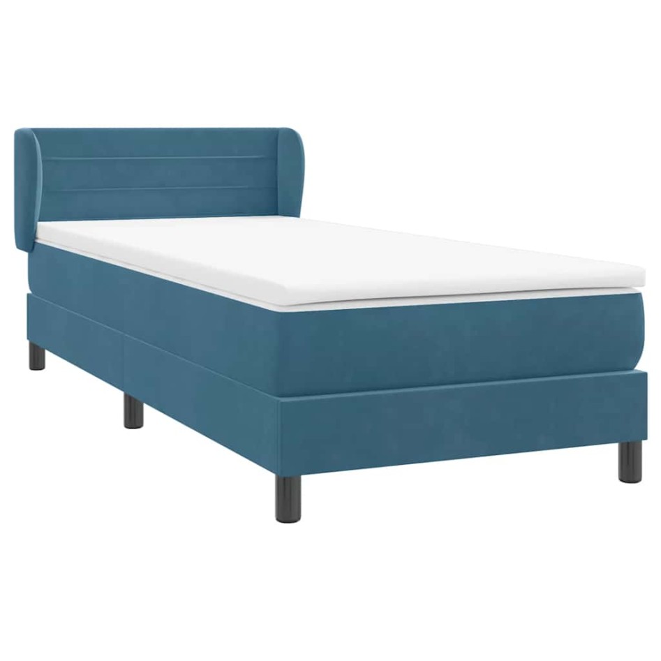 Cama box spring con colchón terciopelo azul oscuro 80x210