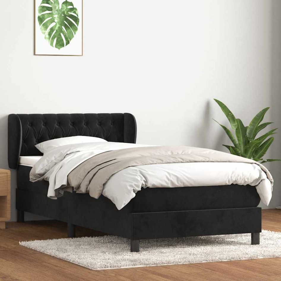 Cama box spring con colchón cuero sintético negro 90x210