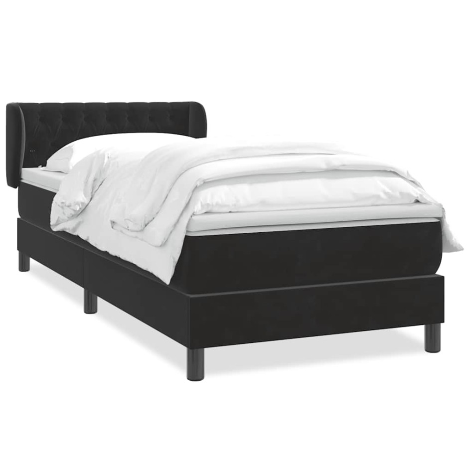 Cama box spring con colchón cuero sintético negro 90x210
