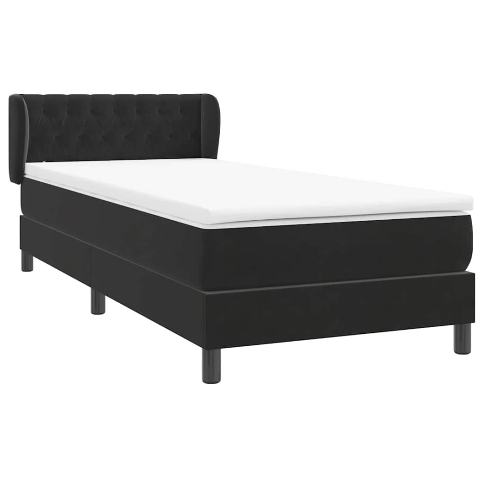 Cama box spring con colchón cuero sintético negro 90x210