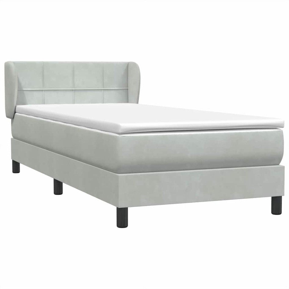 Cama box spring con colchón terciopelo gris claro 90x220