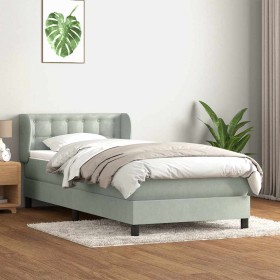 Cama box spring con colchón terciopelo gris claro 90x220