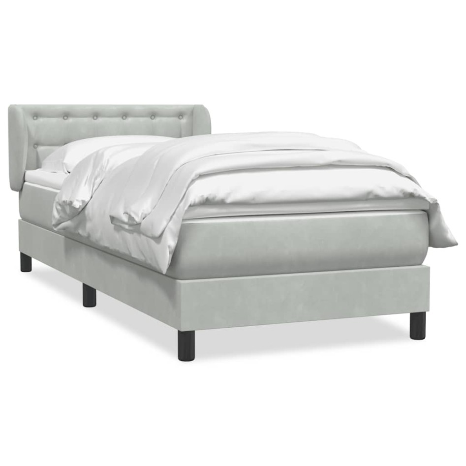 Cama box spring con colchón terciopelo gris claro 90x220