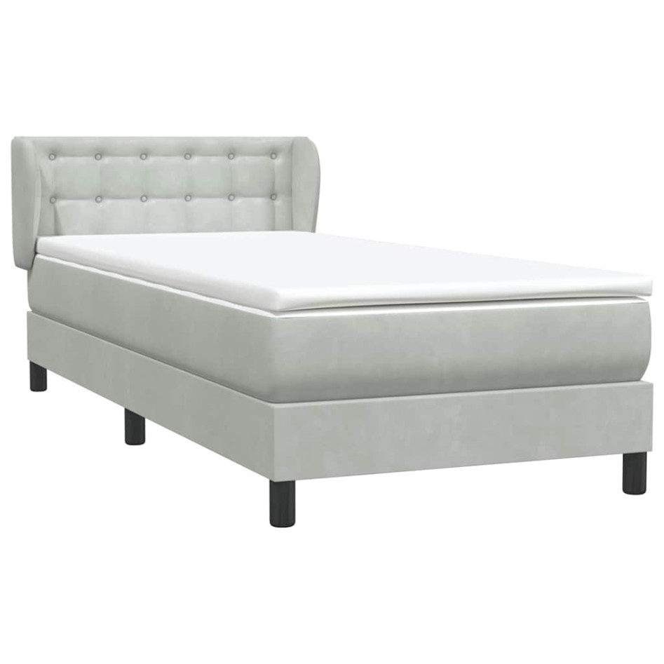 Cama box spring con colchón terciopelo gris claro 90x220