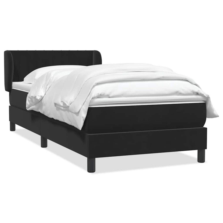 Cama box spring con colchón cuero sintético negro 90x210