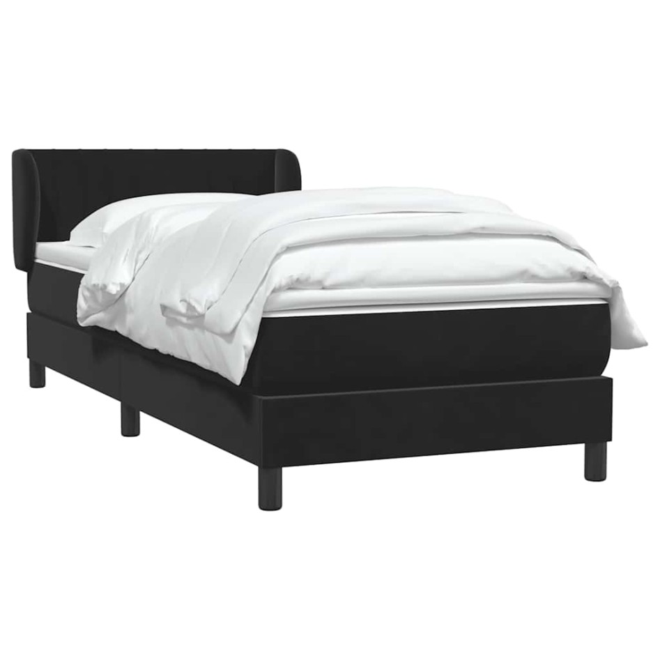 Cama box spring con colchón cuero sintético negro 90x210