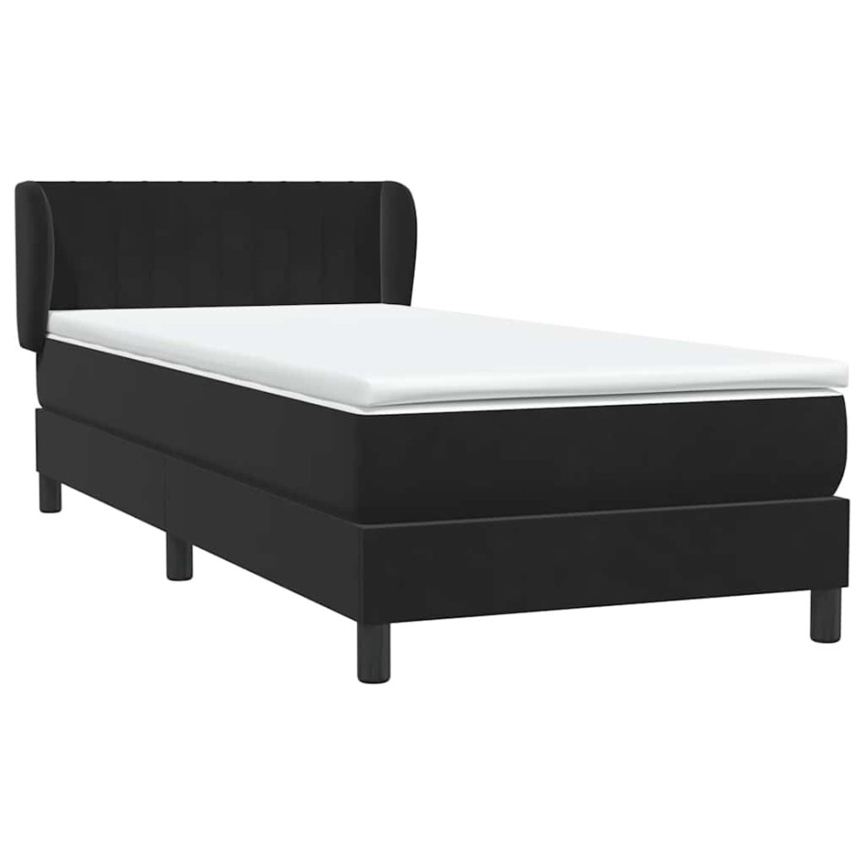 Cama box spring con colchón cuero sintético negro 90x210