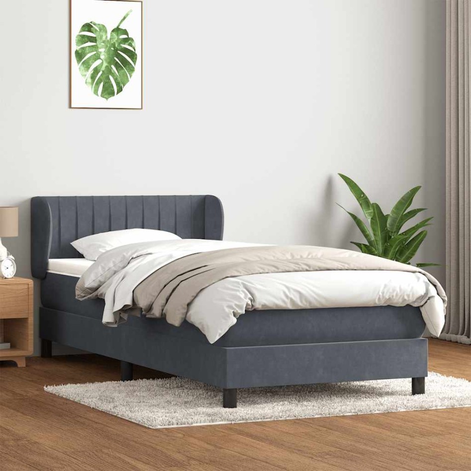 Cama box spring con colchón terciopelo gris oscuro 80x210