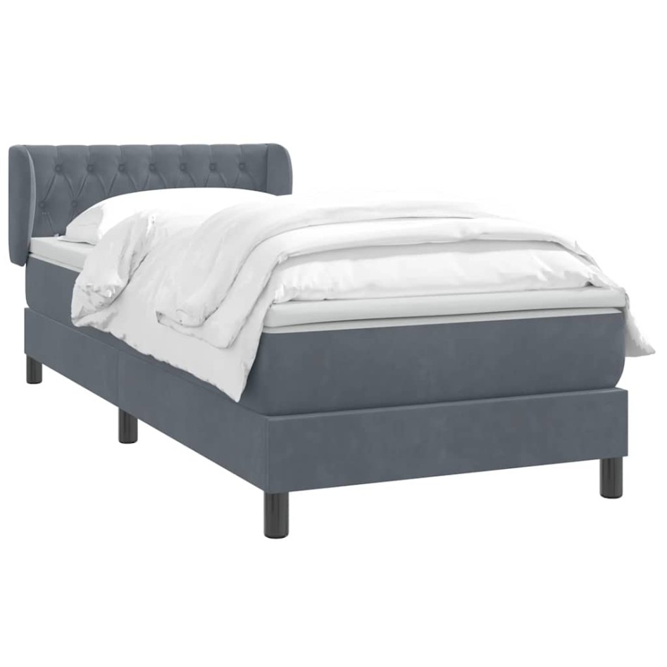 Cama box spring con colchón terciopelo gris oscuro 80x220