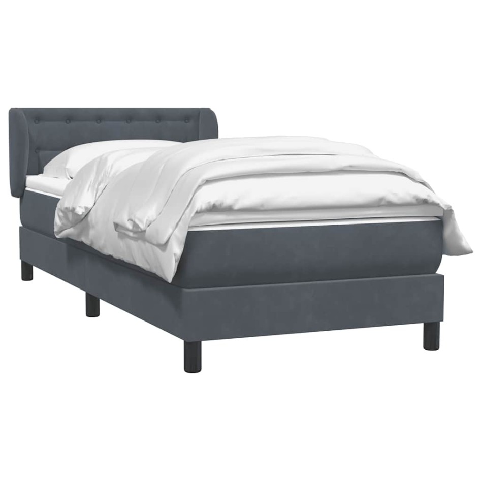 Cama box spring con colchón terciopelo gris oscuro 80x210
