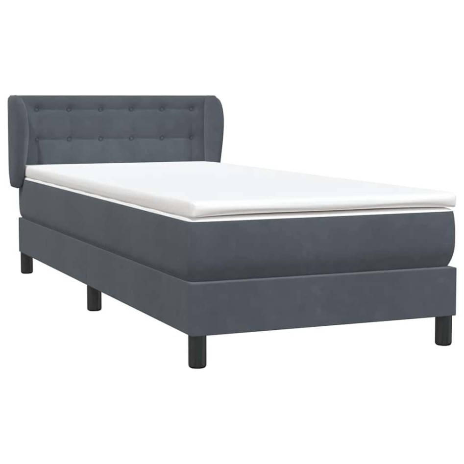 Cama box spring con colchón terciopelo gris oscuro 80x210