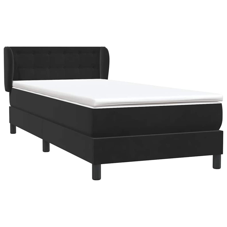 Cama box spring con colchón cuero sintético negro 90x210