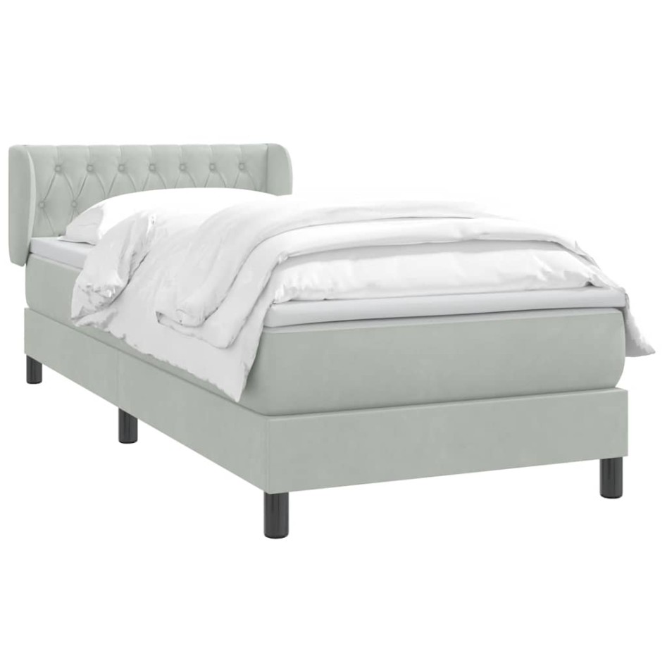 Cama box spring con colchón terciopelo gris claro 80x220