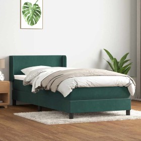 Cama box spring con colchón terciopelo verde oscuro 80x220