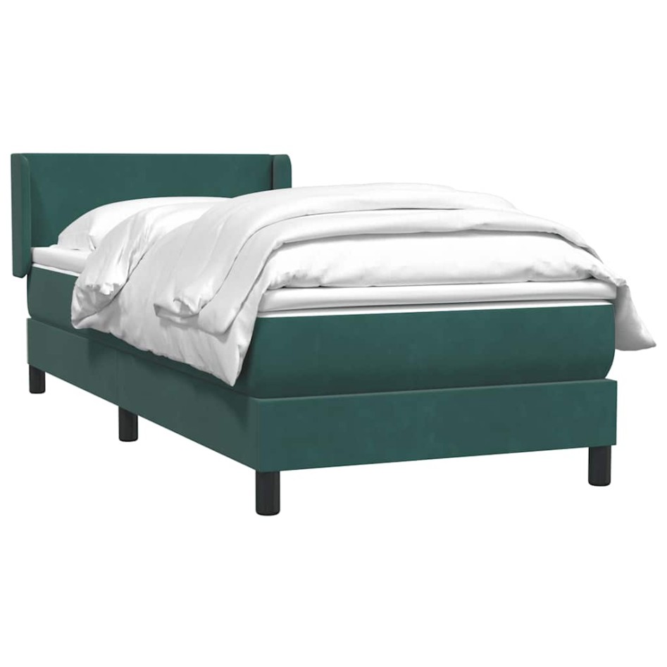 Cama box spring con colchón terciopelo verde oscuro 80x220